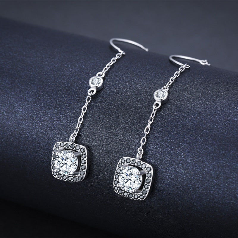 Light Luxury Long Copper Plated Zircon Earrings